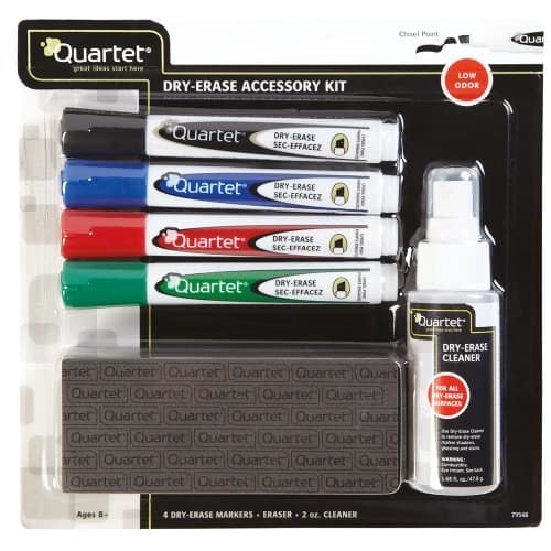 Nobo Dry Erase Whiteboard Accessory Starter Kit 1903798 - 4 Low Odour Markers (Black, Red, Blue, Green), Eraser & Cleaning Spray