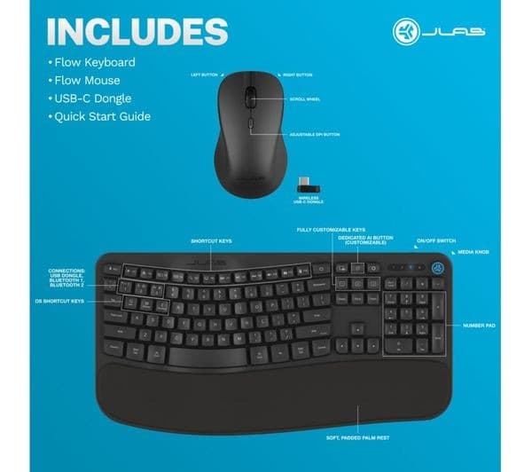 JLAB Flow Wireless Keyboard Mouse Set Black - Image 2
