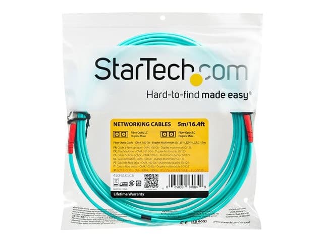 StarTech 450FBLCLC5 OM4 Duplex Multimode Fiber Patch Cable LC to LC 5m Aqua - Image 4
