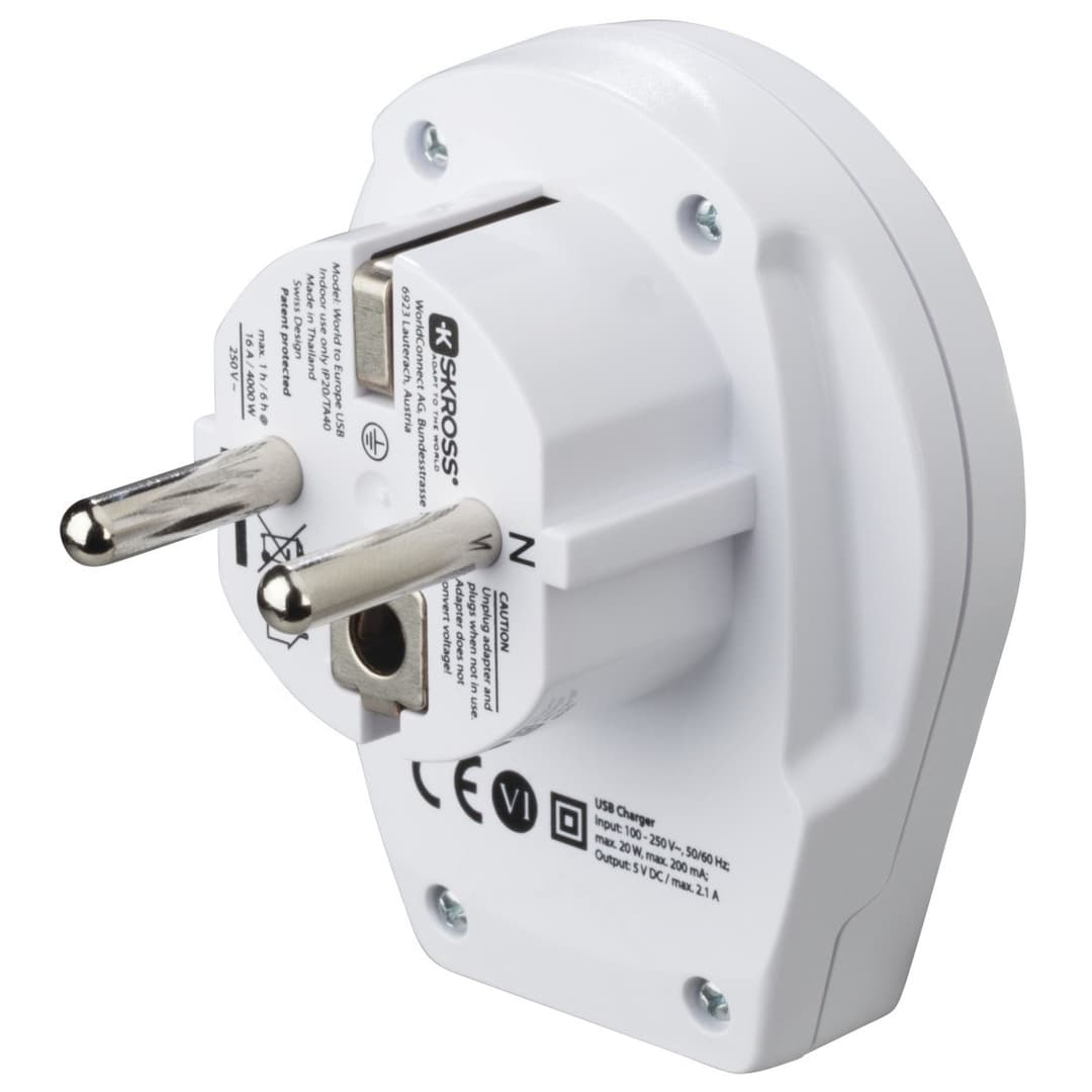 Hama World to Europe USB Travel Adapter, 1 x USB, White - Image 4