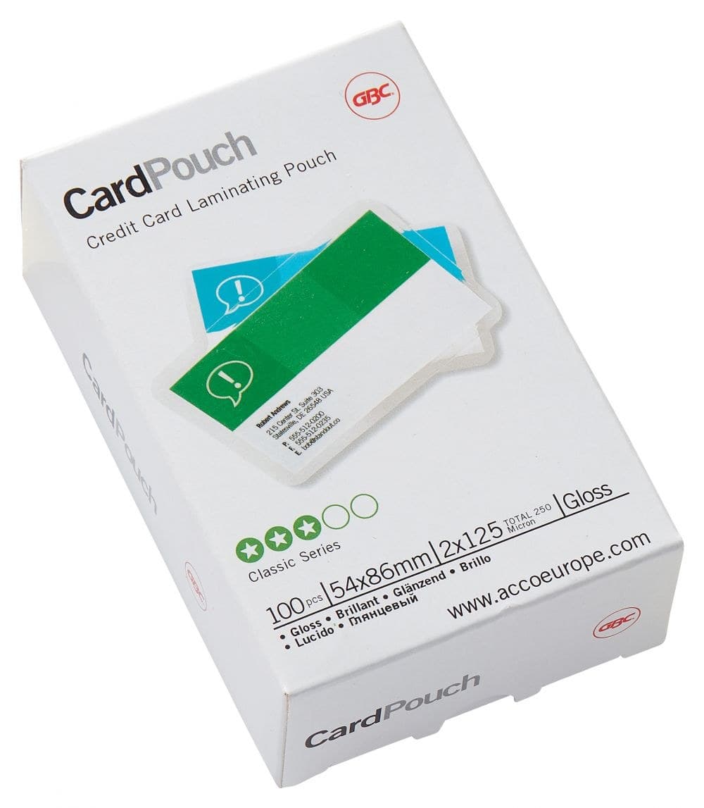GBC 3740300 Card Laminating Pouches 54x86mm 2x125 Micron Gloss - Pack of 100