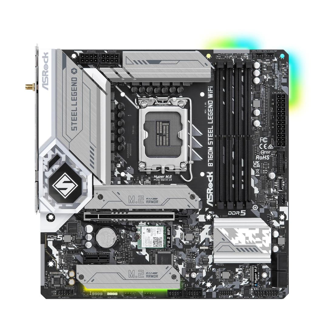Asrock B760M STEEL LEGEND WIFI Intel B760 DDR5 Micro-ATX LGA-1700 Motherboard - Image 2