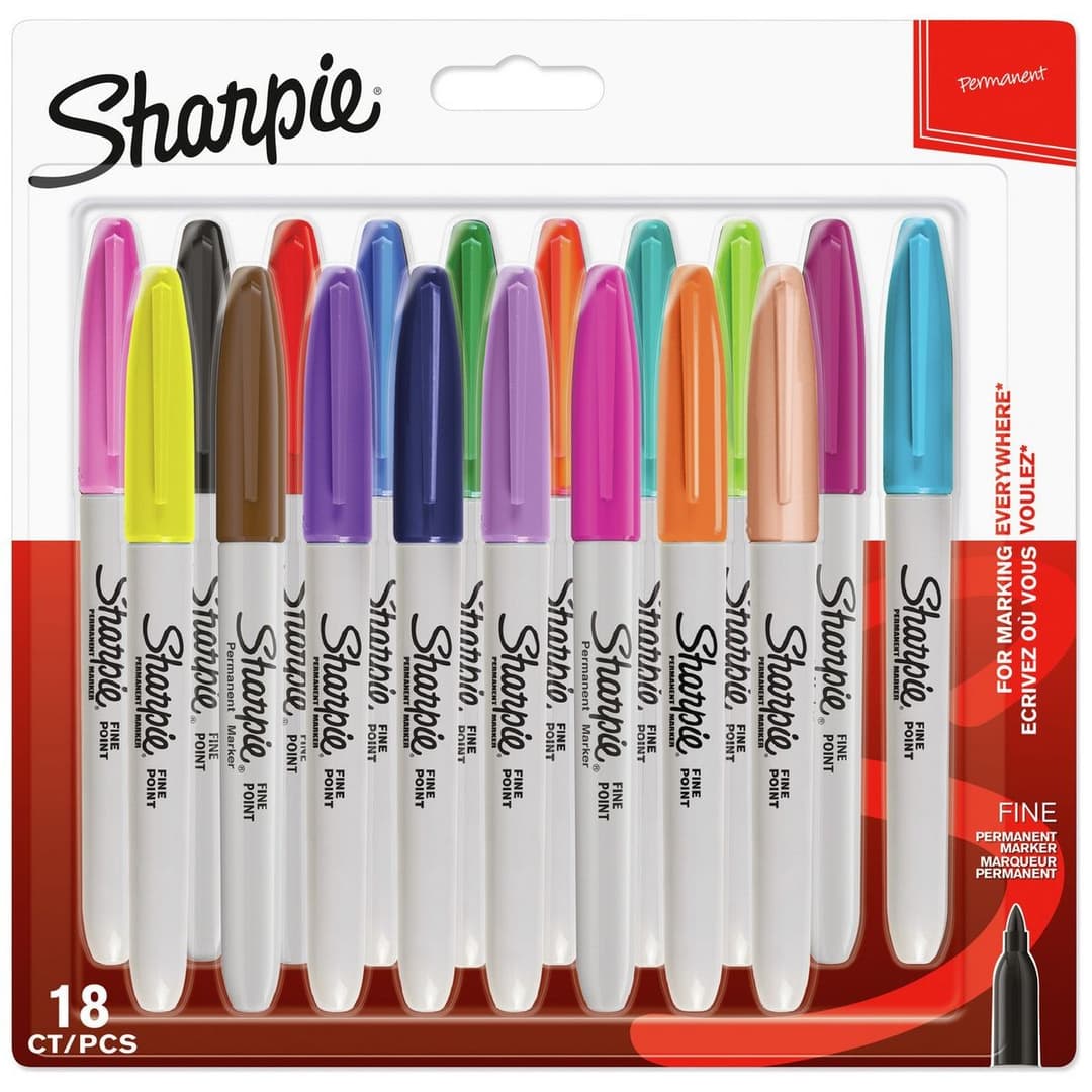 Sharpie Fine Tip Permanent Markers Assorted Colours - 18 Pack - Image 1