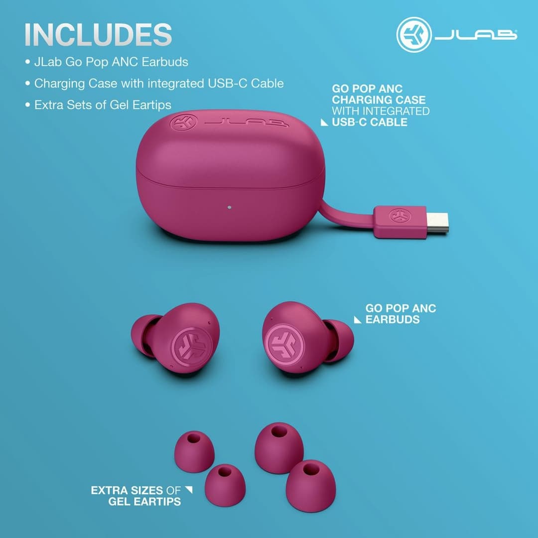 JLab Go Pop ANC True Wireless Earbuds - Fuchsia - Image 6