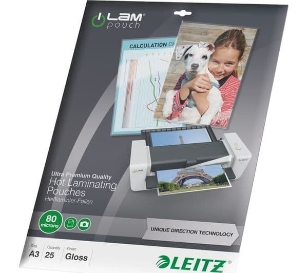 LEITZ iLAM Gloss Laminating Pouches A3 80 Micron - Pack of 25