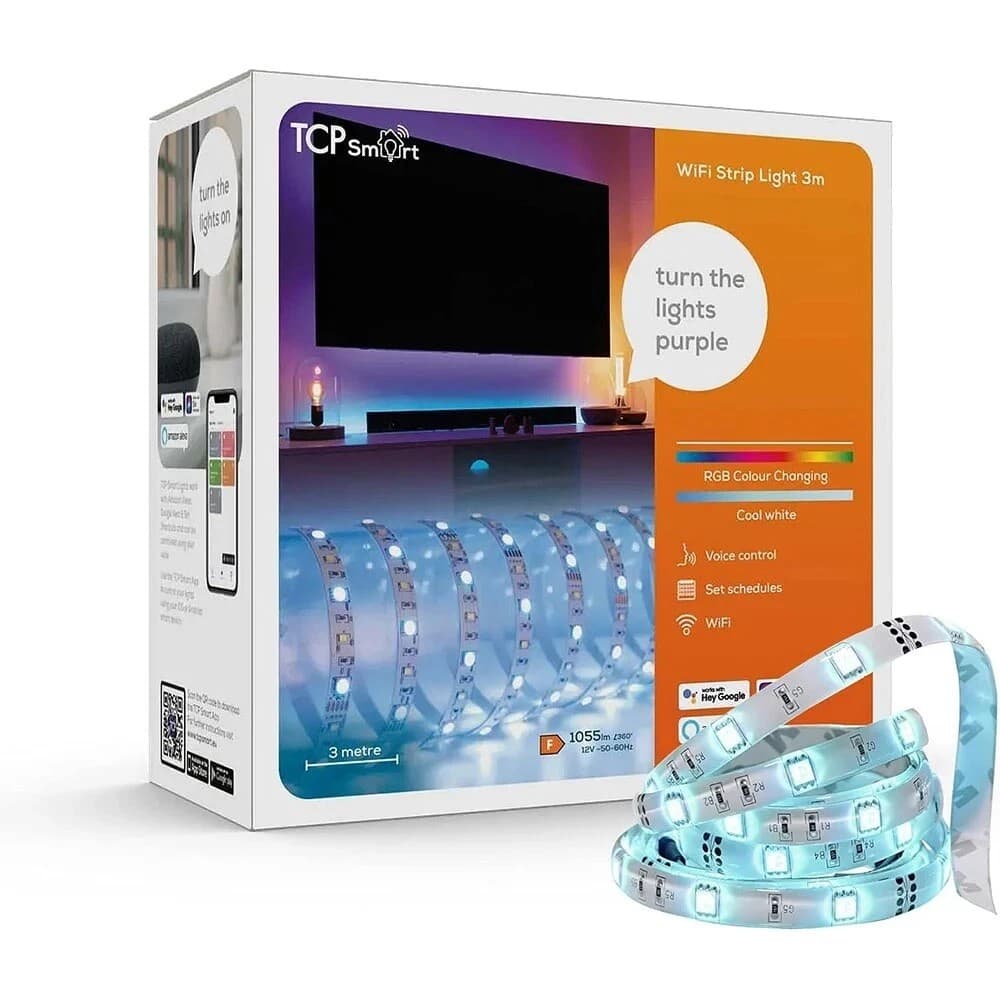 TCP Smart Wi-Fi RGBW LED Tape Light 3M, App & Voice Controlled Strip Light, IP20 UK Plug