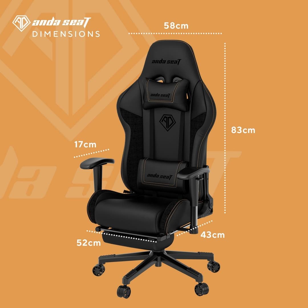 Anda seat Jungle 2 Medium Gaming Chair with Footrest - Black - Image 2