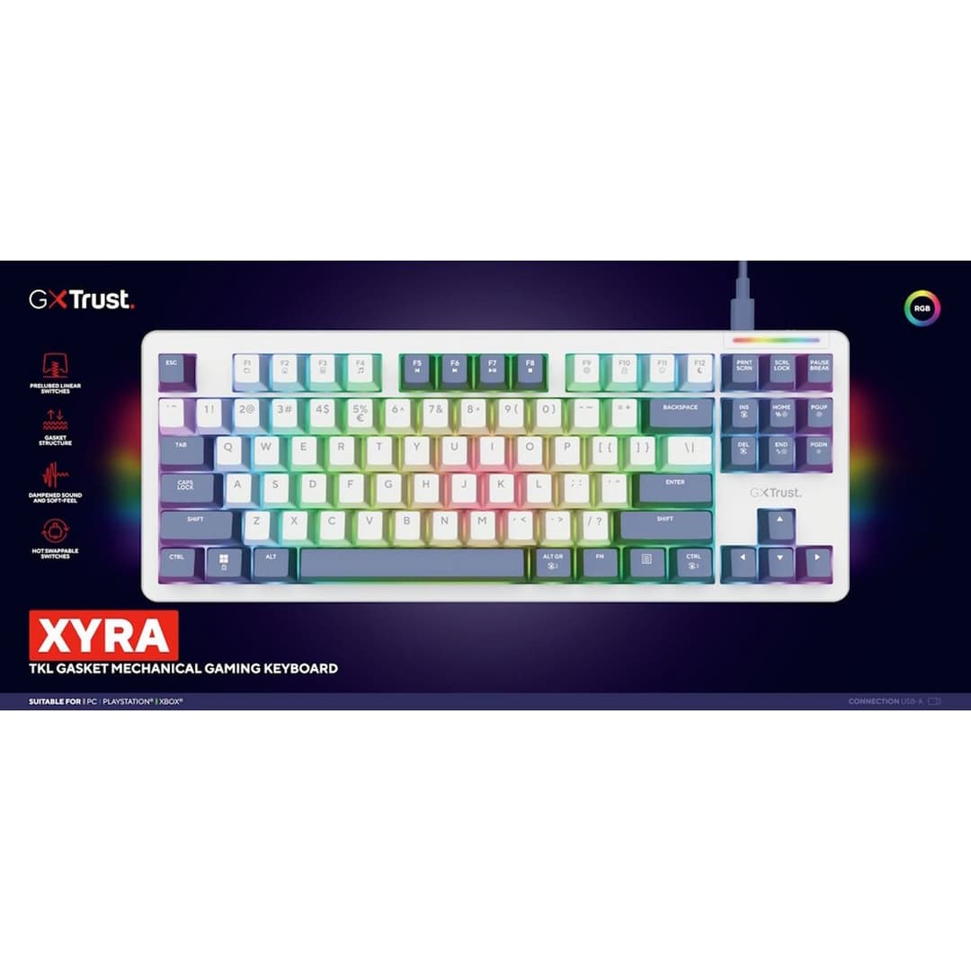 GXTrust GXT 872 Xyra TKL Gasket-Mount Mechanical Wired Gaming Keyboard, RGB, Hot-Swappable, 5-Pin LEOBOG Seiya Linear Switches, UK Layout - Image 3