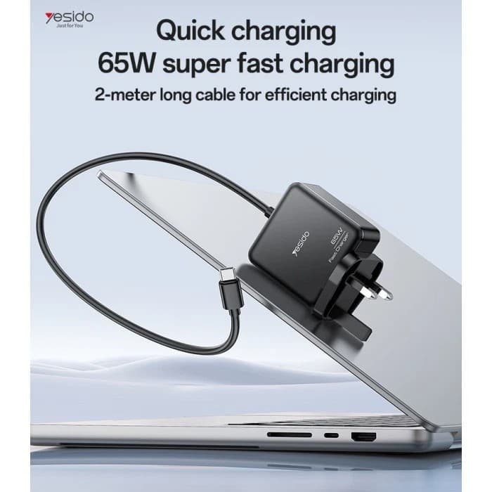 Yesido YC93 65W USB-C Laptop Charger Adapter Fast Charging with 2M Cable & UK Plug - Image 2