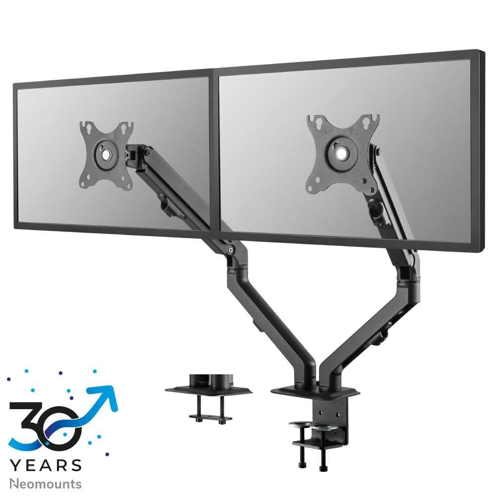 Neomounts FPMA-D650DBLACK Dual Monitor Arm Desk Mount 17-27", Coil Spring, Clamp/Grommet, VESA 75x75-100x100, Max 7 kg per Screen, Black - Image 1