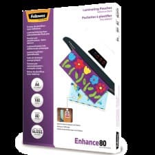 Fellowes 53022 A4 80Mic Adhesive Backed Pouch 100pk - Image 1