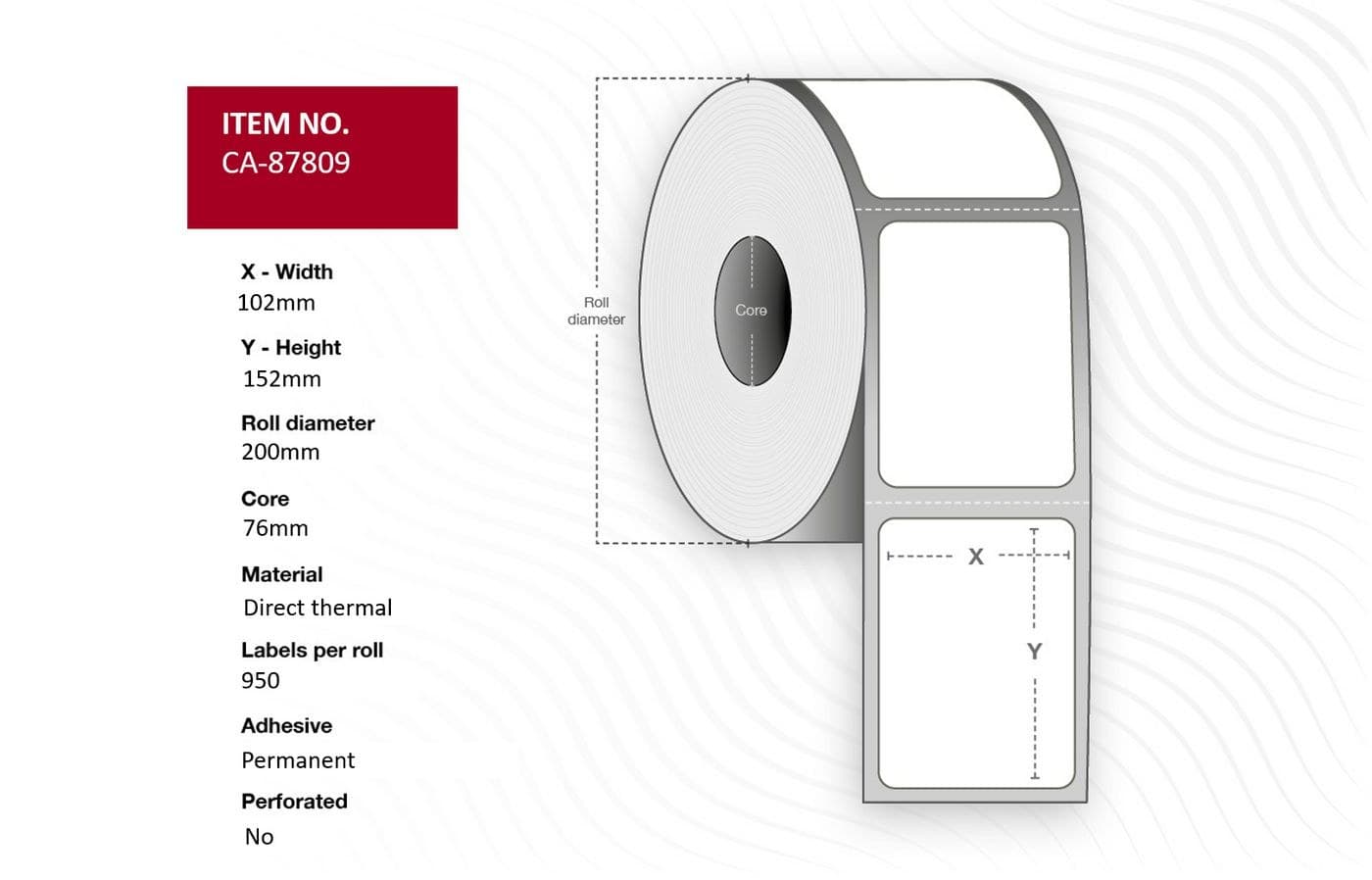 Capture Label 102 x 152mm, Core 76mm, Direct Thermal, White, Permanent, No perforation, 950 labels per roll, 4 rolls per box