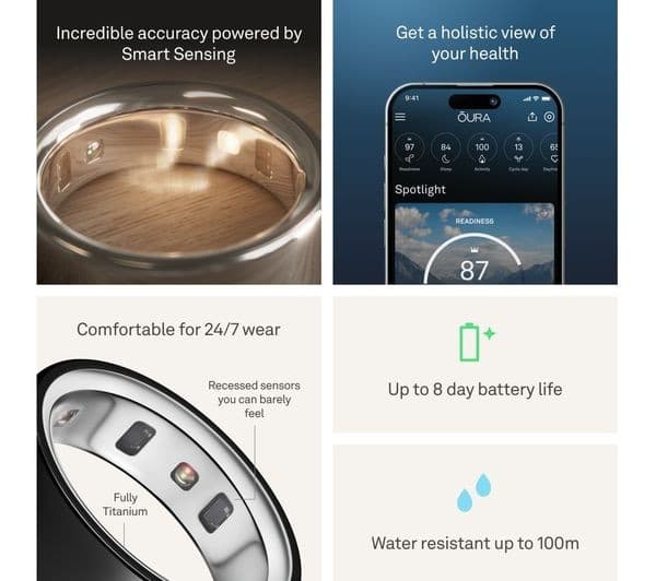Oura Ring 4 Smart Ring - Black, Size 8 - Image 5