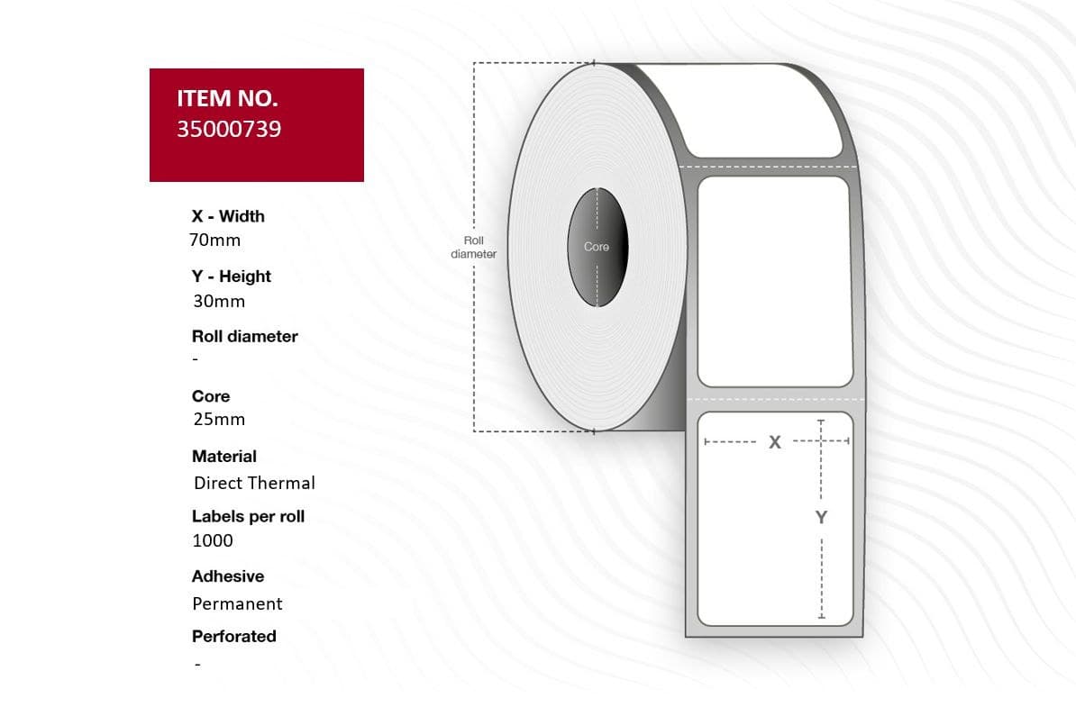 Label 70x30 - Core 25. White.