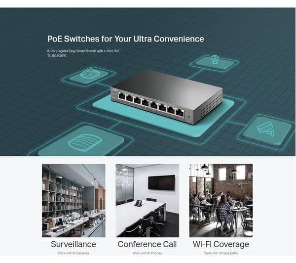 TP-Link TL-SG108PE 8-Port Gigabit Easy Smart Network Switch with 4-Port PoE+ - Gun Metal Grey - Image 5