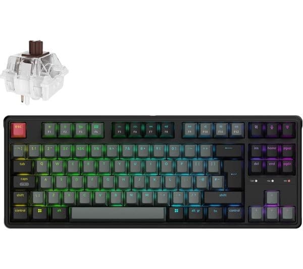 Keychron C3 Pro 8K QMK Wired Mechanical Gaming Keyboard - 88-Key TKL UK Layout, Hot-Swappable Super Brown Switch - Carbon Black