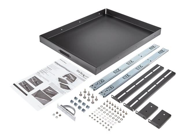 StarTech.com SLIDESHELFD 1U Sliding Server Rack Mount Keyboard Shelf Tray - 22in Deep, 55lbs Pull-Out Drawer for 19in Racks - Black - Image 4