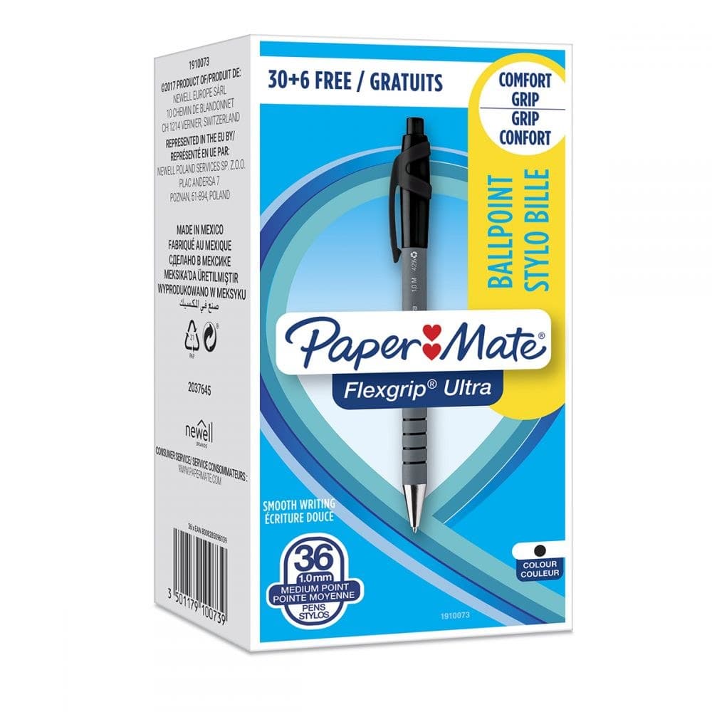 Paper Mate 1910073 Flexgrip Ultra Retractable Ball Pen 1mm Black Box of 36 - Image 1