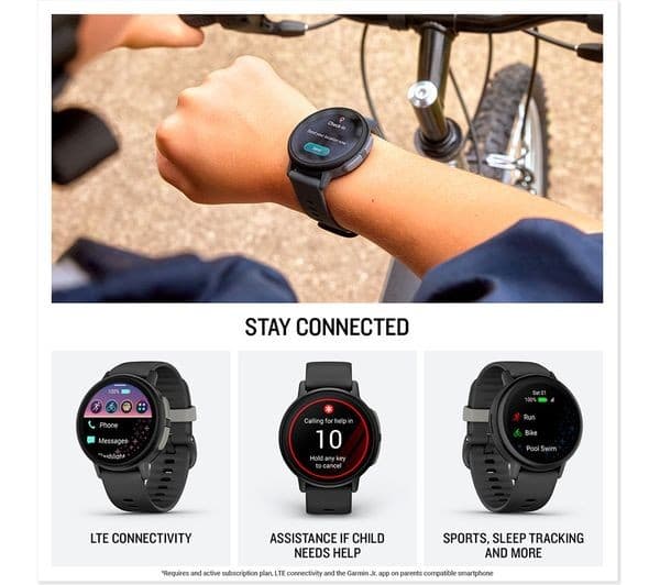 Garmin Bounce 2 43mm Kids Smart Watch GPS LTE Calling Messaging AMOLED 4GB 5 ATM - Slate Grey - Image 4