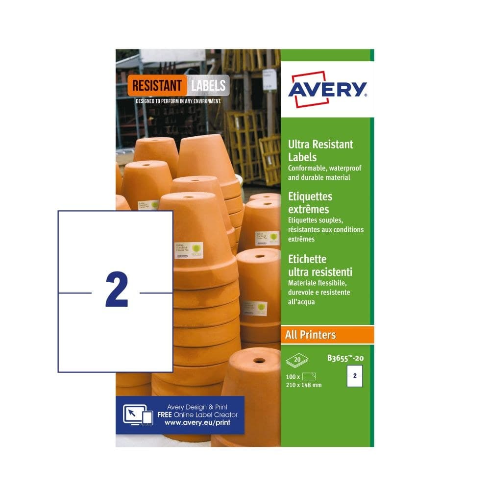 Avery B3655-20 Ultra Resistant Labels 50 sheets - 2 Labels per Sheet - Image 1