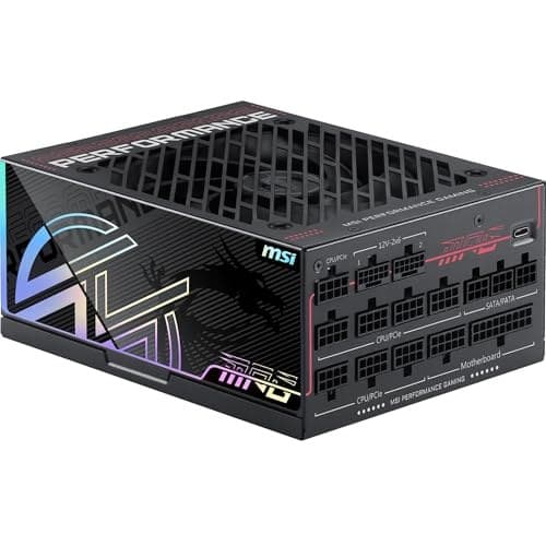 MSI MPG Ai1300TS PCIE5 Power Supply Unit, GPU Safeguard+, SiC MOSFETs, Zero fan mode with Fan Safeguard, 1300W, 80 PLUS Titanium, Dual-native 12V-2x6, Cables with Dual-color 12V-2x6 connectors - Image 2