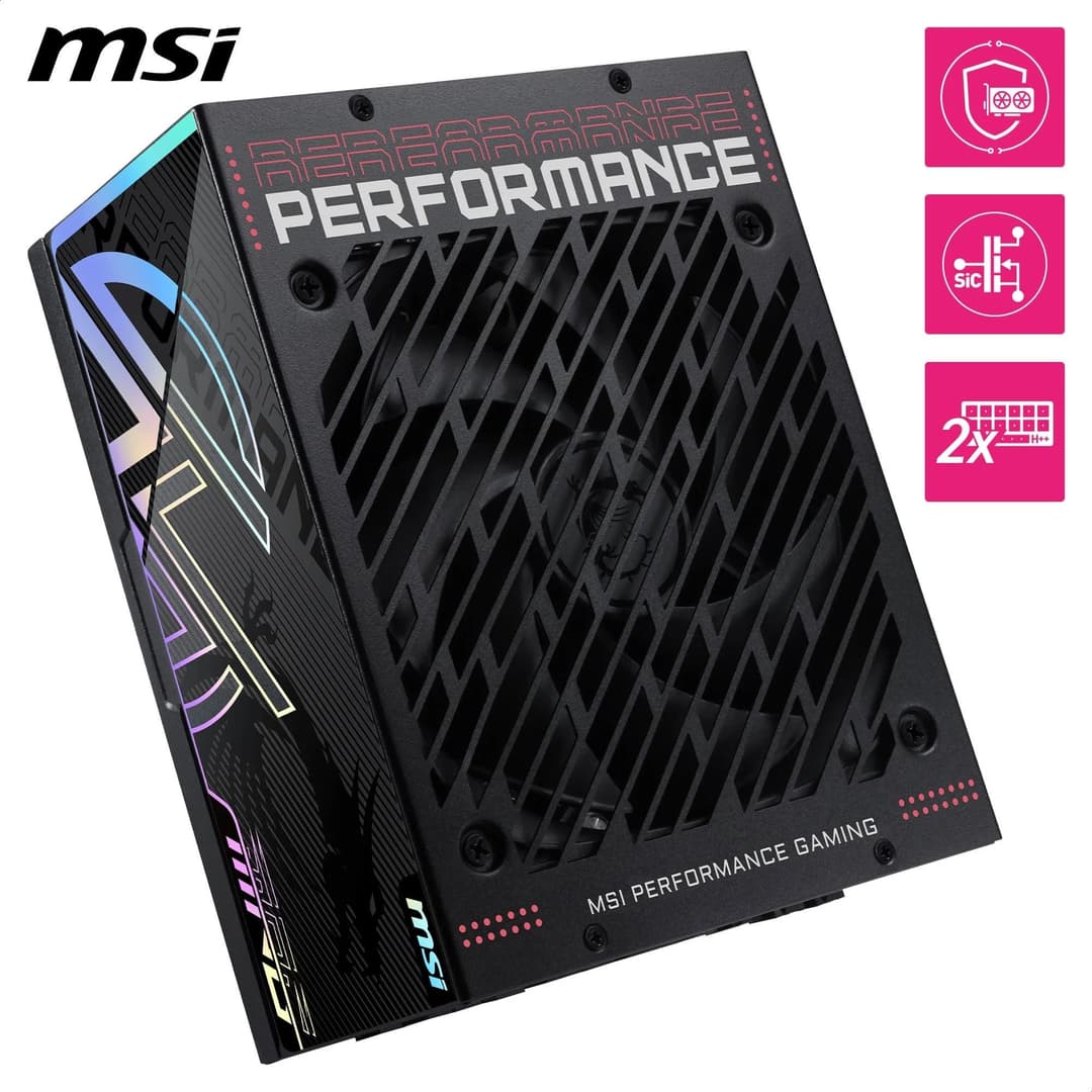 MSI MPG Ai1300TS PCIE5 Power Supply Unit, GPU Safeguard+, SiC MOSFETs, Zero fan mode with Fan Safeguard, 1300W, 80 PLUS Titanium, Dual-native 12V-2x6, Cables with Dual-color 12V-2x6 connectors - Image 4