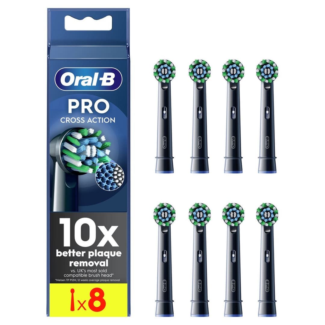 Oral-B Pro Cross Action Toothbrush Heads Black - 8 Pack - Image 1