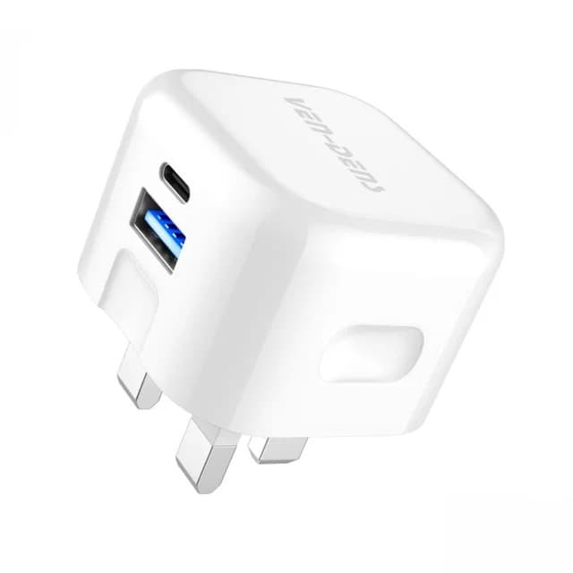 Ven-Dens Dual Port QC 3.0 + PD 20W Fast Charger Wall Plug, USB-C + USB-A, SP-TC78AC - White