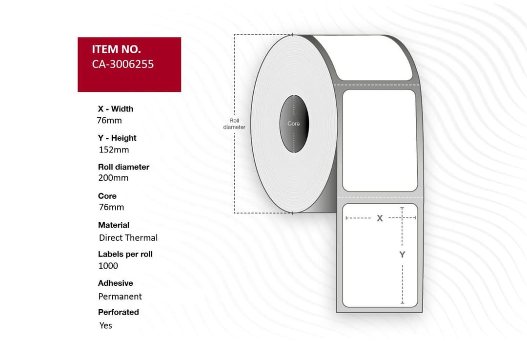 Label 76 x 152mm, Core 76mm, - Image 1