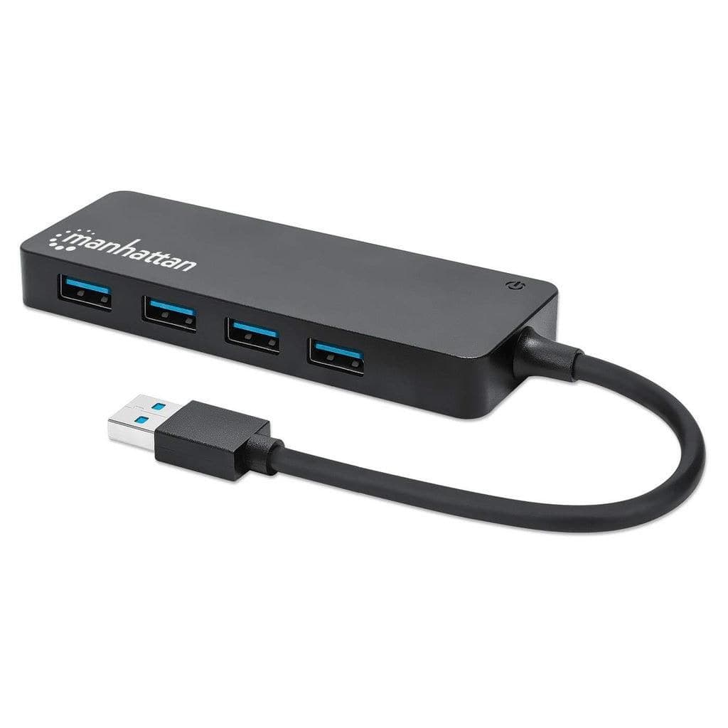 Manhattan 4-Port USB 3.0 Type-A Hub (164900), 4x USB-A Ports, 5 Gbps SuperSpeed USB 3.2 Gen 1, Bus Powered, Black - Image 1