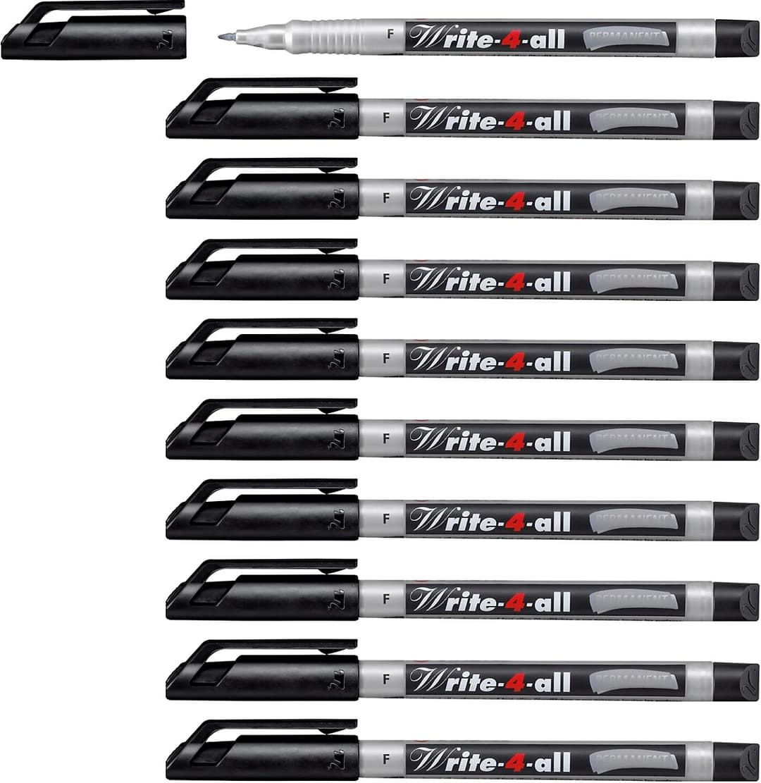 STABILO Write-4-all 156/46 Permanent Marker Pen Fine 0.7mm Black - Pack of 10 - Image 1