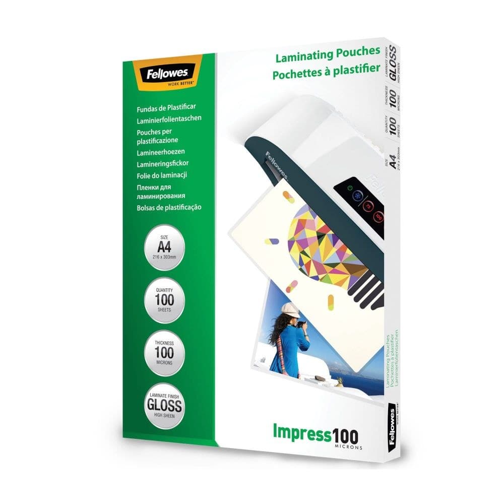 Fellowes Impress 53511 A4 Laminating Pouches 100 Micron Gloss - Pack of 100