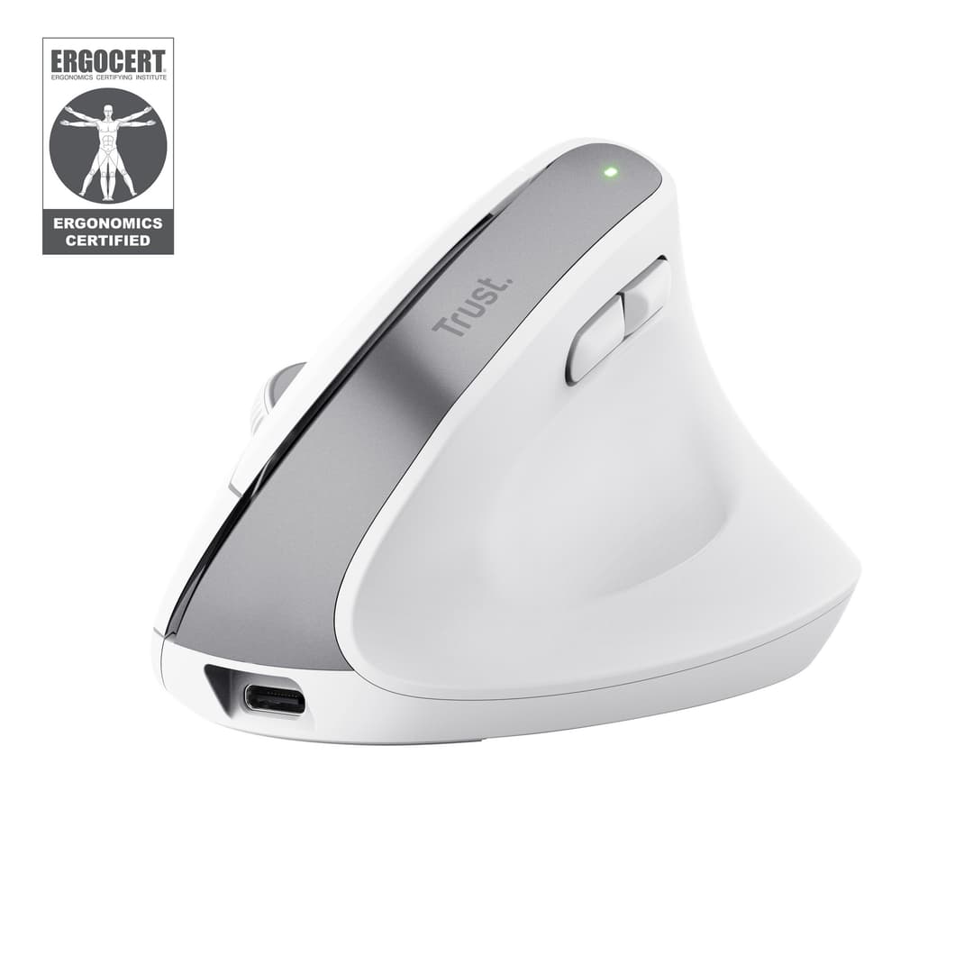 Trust Bayo+ Multidevice Ergonomic Vertical mouse Office Right-hand RF Wireless + Bluetooth Rechargeable Optical 2400 DPI White - Image 1
