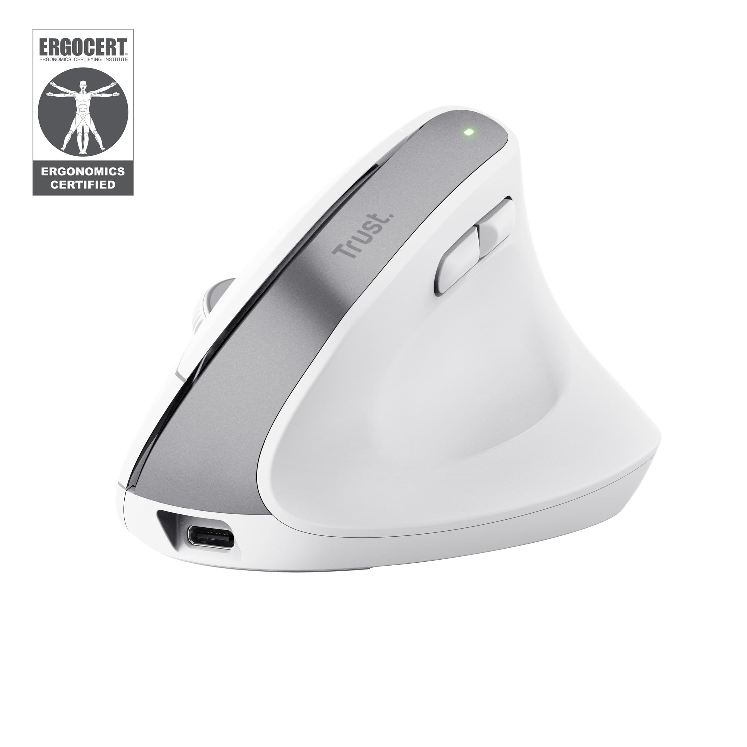 Trust Bayo+ Multidevice Ergonomic Vertical mouse Office Right-hand RF Wireless + Bluetooth Rechargeable Optical 2400 DPI White
