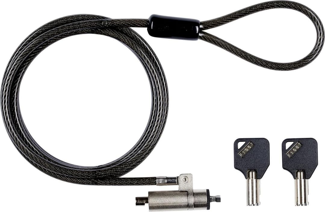 eSTUFF Security Cable Lock 4.5 mm x 1.8 m Carbon Steel, Black - Wedge Slot, Keys - Image 1