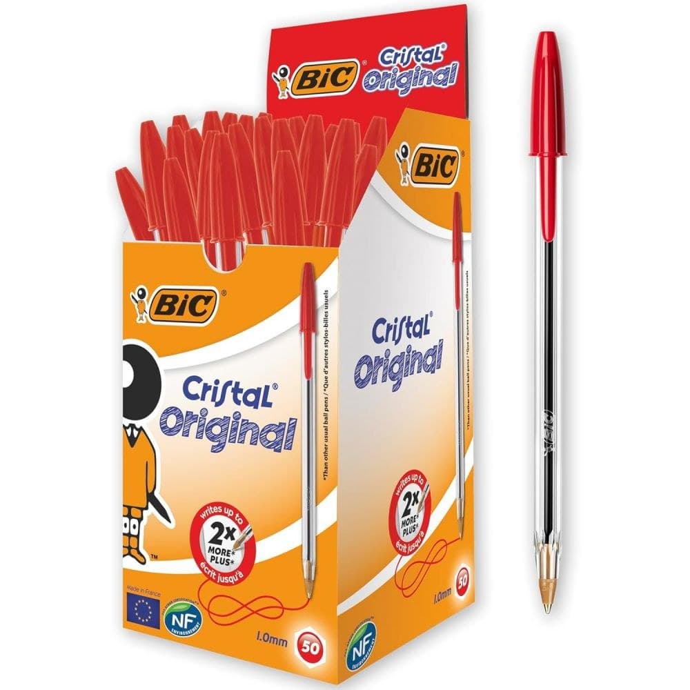 Bic Pack of 50 Cristal Red Ballpoint Pen 1.0mm Medium Tip - Image 1