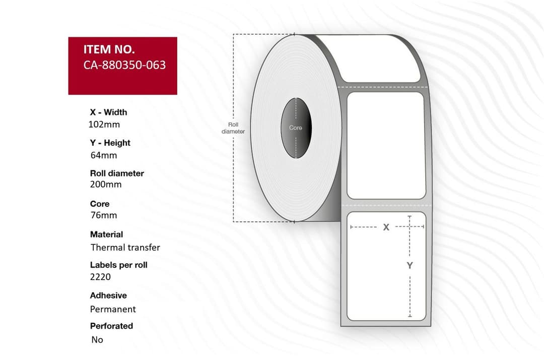 Label 102 x 64mm, Core 76mm, - Image 1