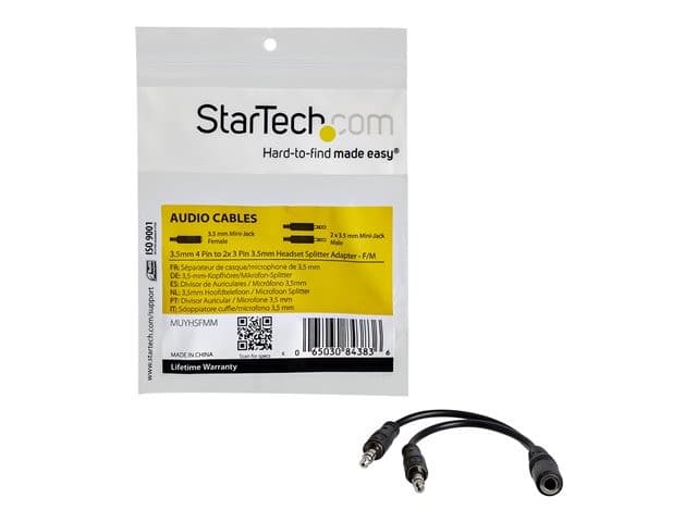 StarTech MUYHSFMM 3.5mm 4-Position to 2x 3-Position Headset Splitter Adapter F/M Black - Image 6