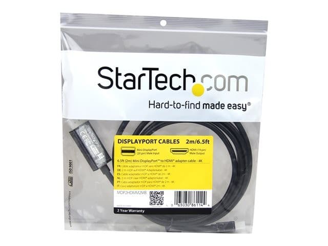 StarTech MDP2HDMM2MB Mini DisplayPort to HDMI Cable 4K 30Hz Black 2m - Image 4