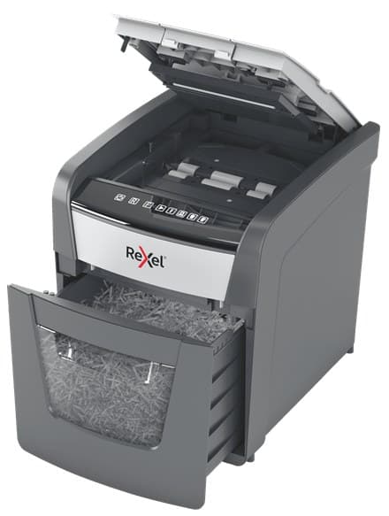 Rexel Optimum AutoFeed+ 50X Automatic Paper Shredder Cross-Cut P-4 50 Sheet Auto Feed 20L Bin 55 dB 22 cm Entry Width Black, Silver - Image 4