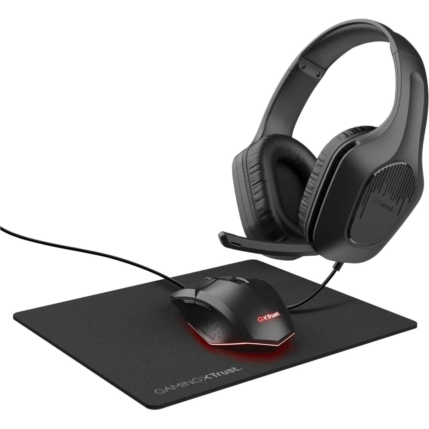 Trust Gaming GXT 790 Tridox 3 In 1 Gaming PC Bundle Headset Mouse Mouse Mat Black