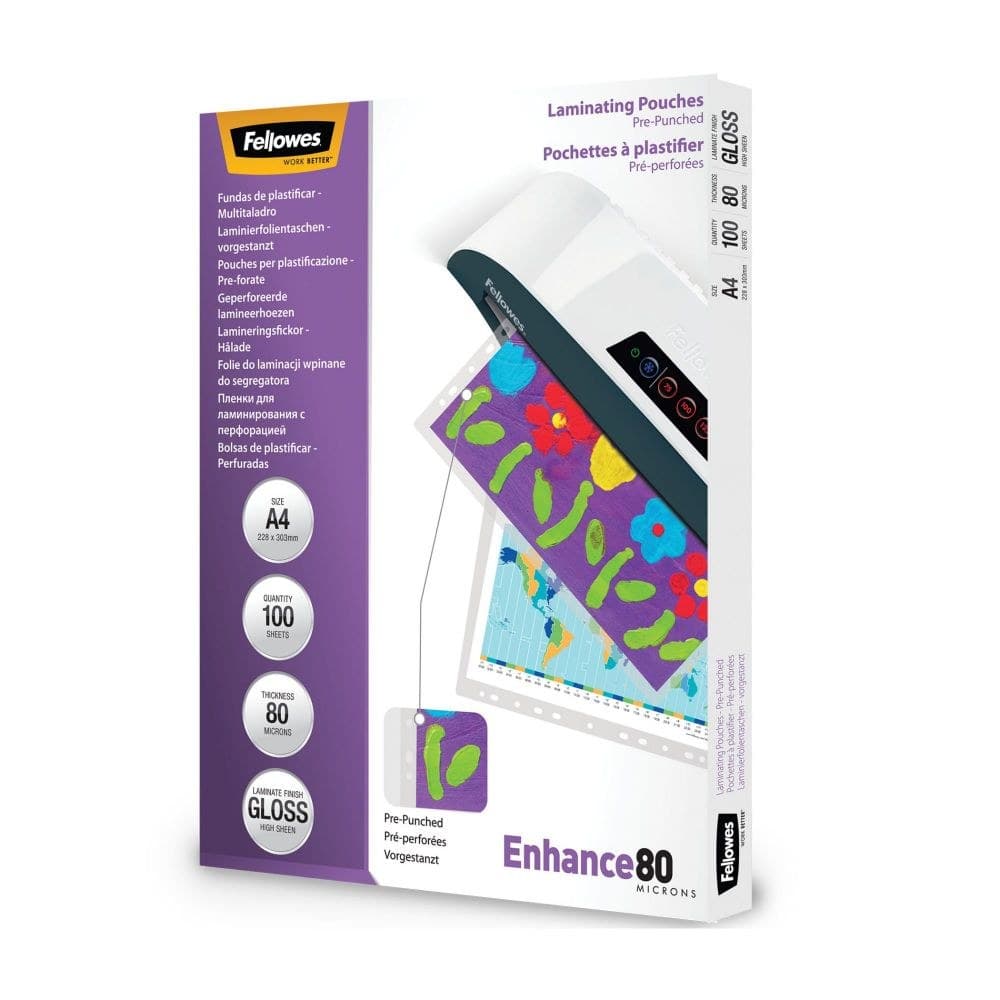 Fellowes 54525 A4 Pre-Punched 80 Micron Laminating Pouch 100pk