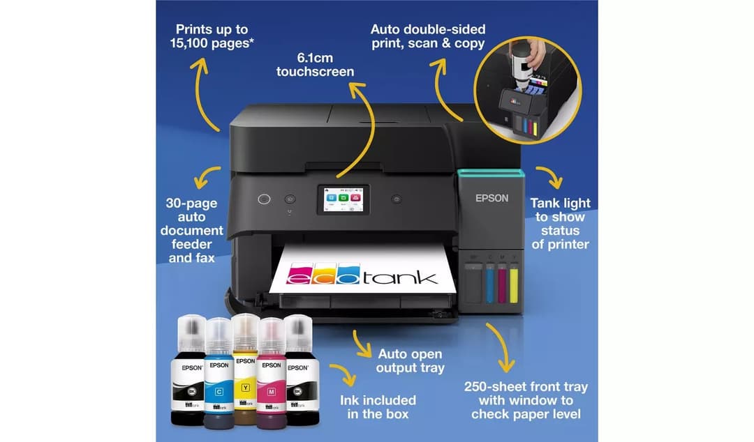 Epson EcoTank ET-4950 A4 All-in-One Wireless Inkjet Printer with ADF and Fax, Black - Image 2