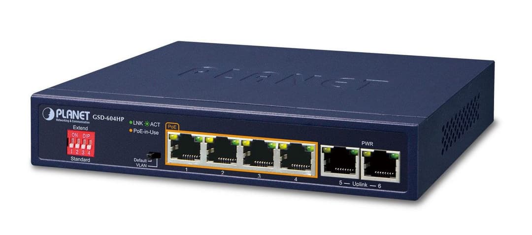 PLANET GSD-604HP 4-Port 10/100/1000T 802.3at PoE + 2-Port 10/100/1000T Desktop Switch - Image 1