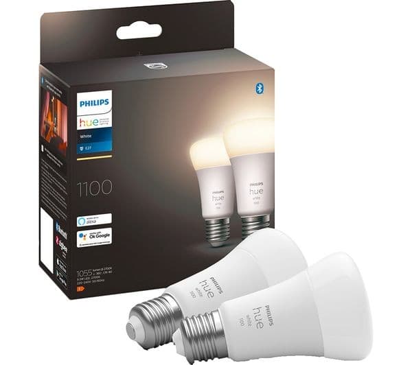PHILIPS HUE White Smart LED Bulb with Bluetooth - E27, 1100 Lumen, Twin Pack - Image 1