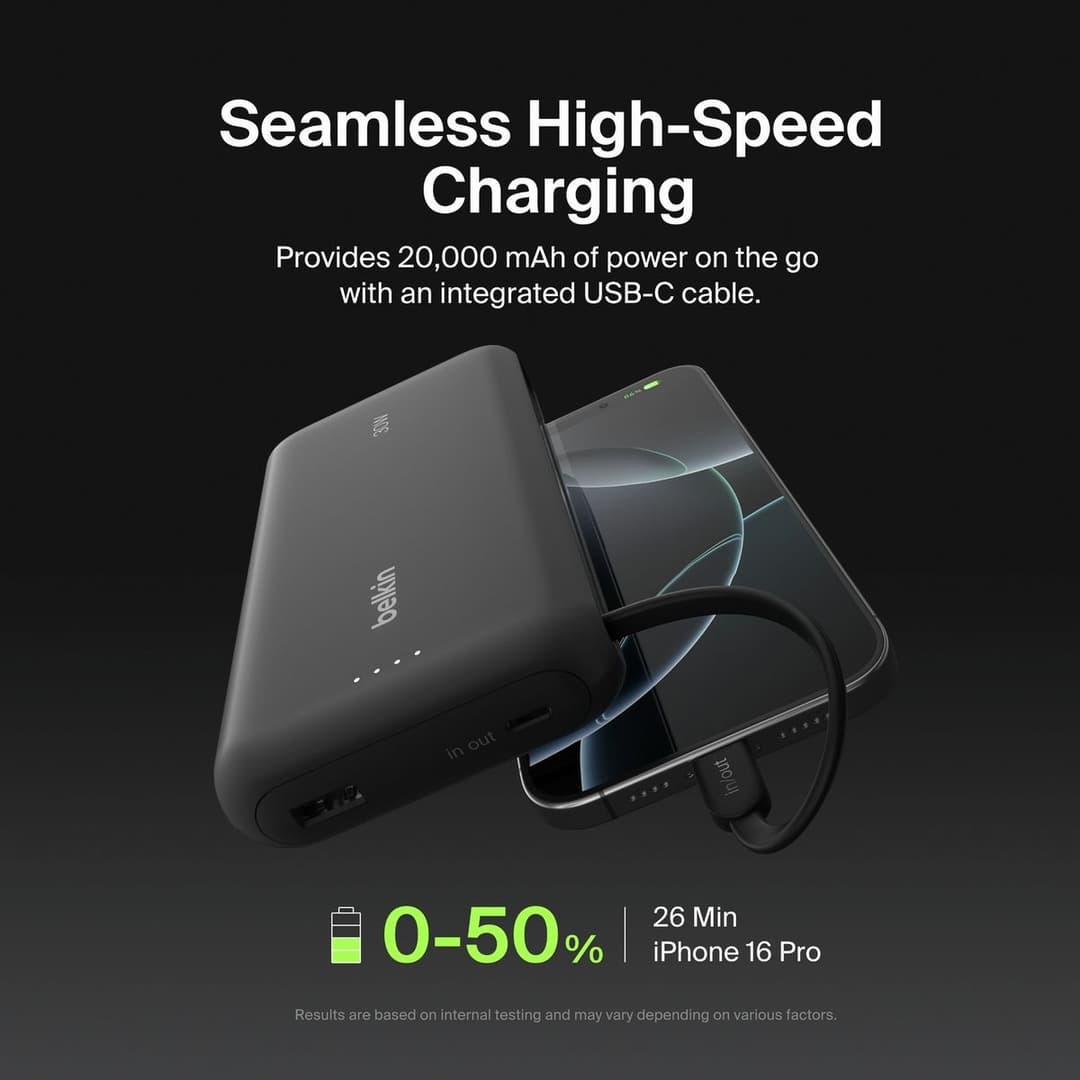 Belkin 30W 20000mAh Power Bank with USB-C Cable - Black - Image 7