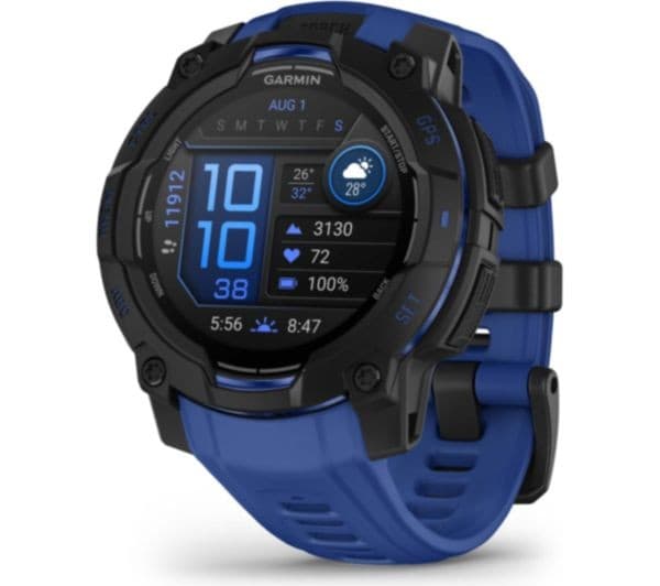 GARMIN Instinct 3 AMOLED Smartwatch 45mm - Black with Bolt Blue Band - Image 1