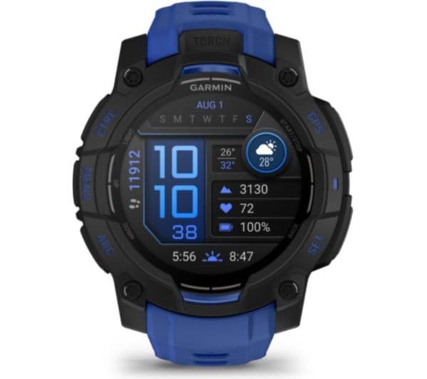 GARMIN Instinct 3 AMOLED Smartwatch 45mm - Black with Bolt Blue Band - Image 2