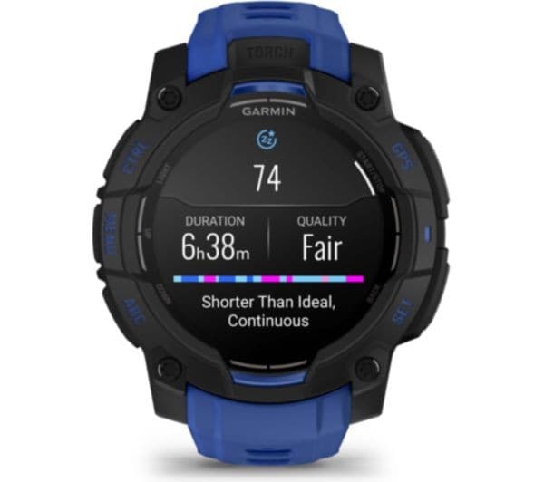 GARMIN Instinct 3 AMOLED Smartwatch 45mm - Black with Bolt Blue Band - Image 5