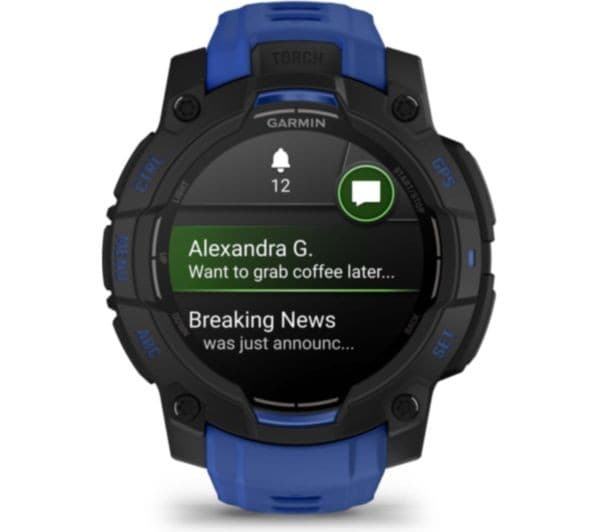 GARMIN Instinct 3 AMOLED Smartwatch 45mm - Black with Bolt Blue Band - Image 7